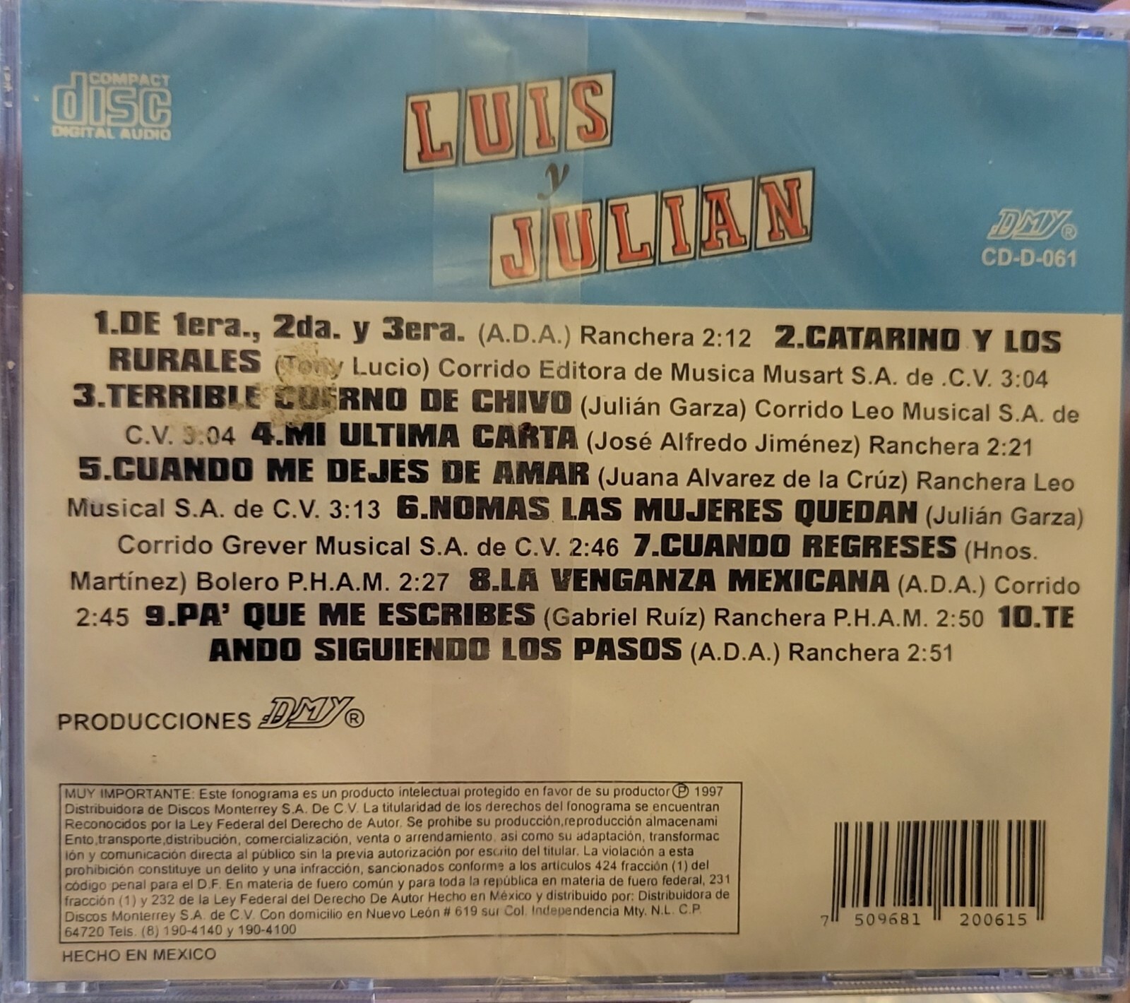 De 1era, 2nda y 3era by Luis y Julián (CD, DMY) | eBay - Image 2