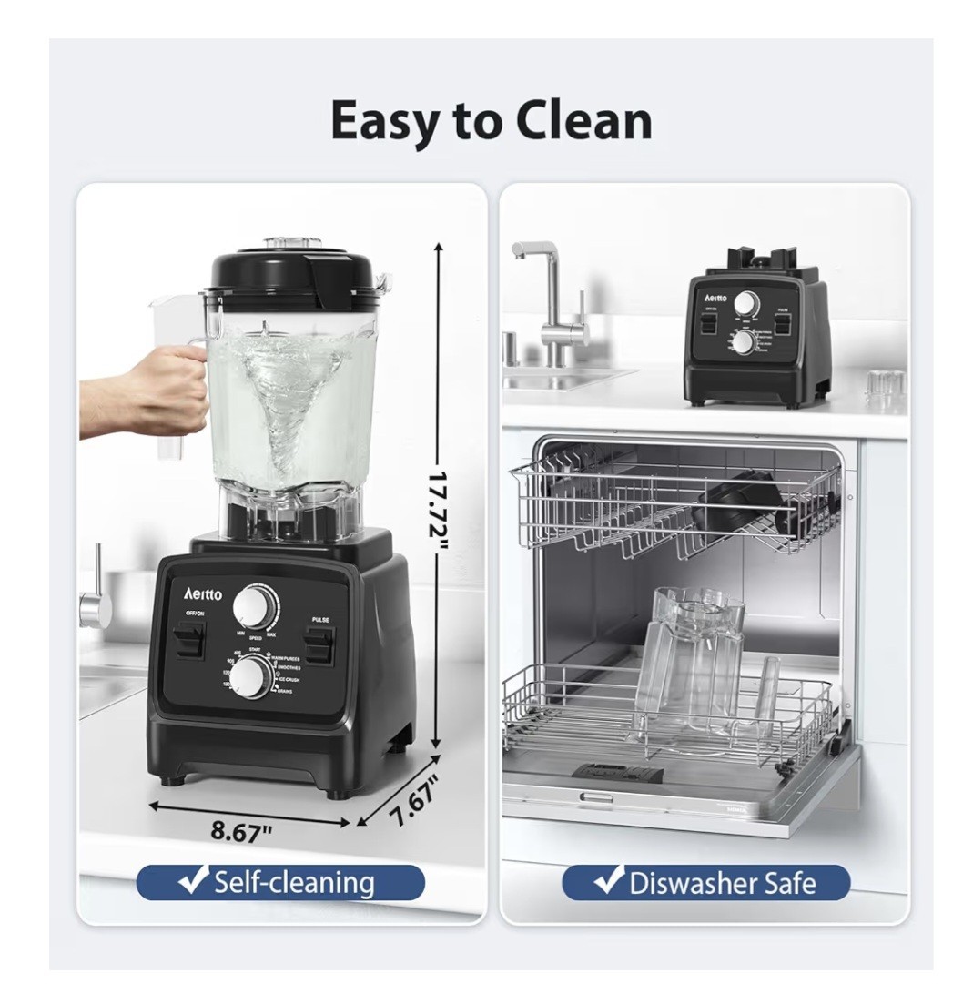 Aeitto Blenders for Kitchen with 1800W Motor, 68Oz. Large Capacity, 2-in-1 Blend | eBay - Image 2