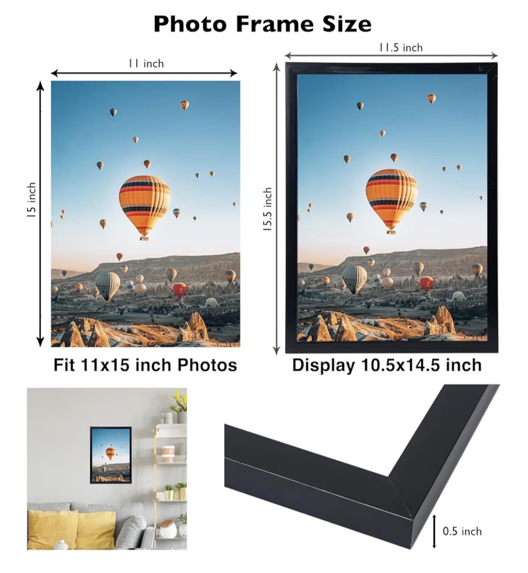 11x15 Black Picture Frame Set of 4, Horizontal and Vertical Formats for Wall ... | eBay - Image 2