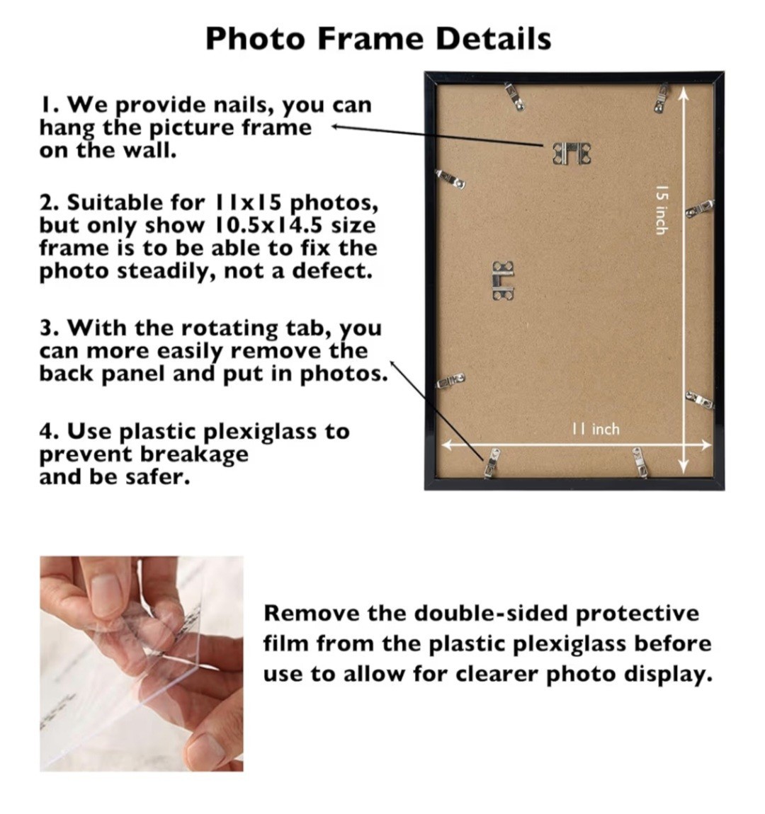 11x15 Black Picture Frame Set of 4, Horizontal and Vertical Formats for Wall ... | eBay - Image 4
