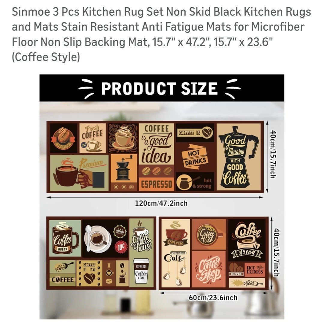 3 Pcs Kitchen Rug Set Non Skid Thick Black Kitchen Rugs and Mats Stain Resistant | eBay