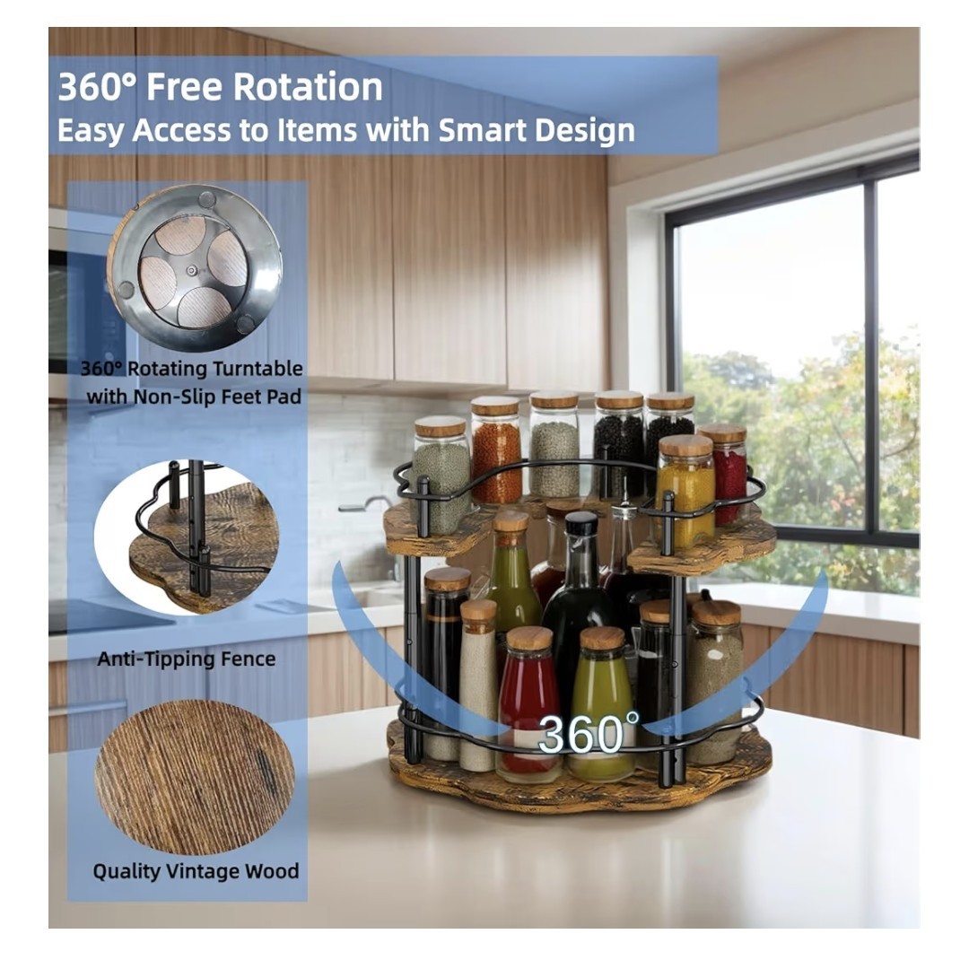2 Tier Lazy Susan, Lazy Susan Turntable Cabinet with 3 Adjustable Heights Gua... | eBay - Image 4