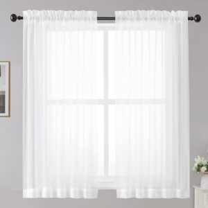 OWENIE White Sheer Curtains, 45 inches Long, 2 Panels, Rod Pocket. | eBay