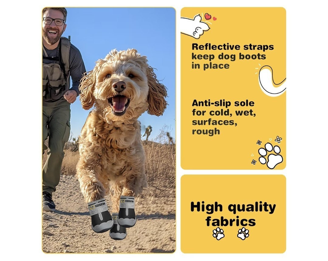 Dog Shoes for Large Dogs, Waterproof Anti-Slip w/Reflective Straps Black Size 3 | eBay - Image 4
